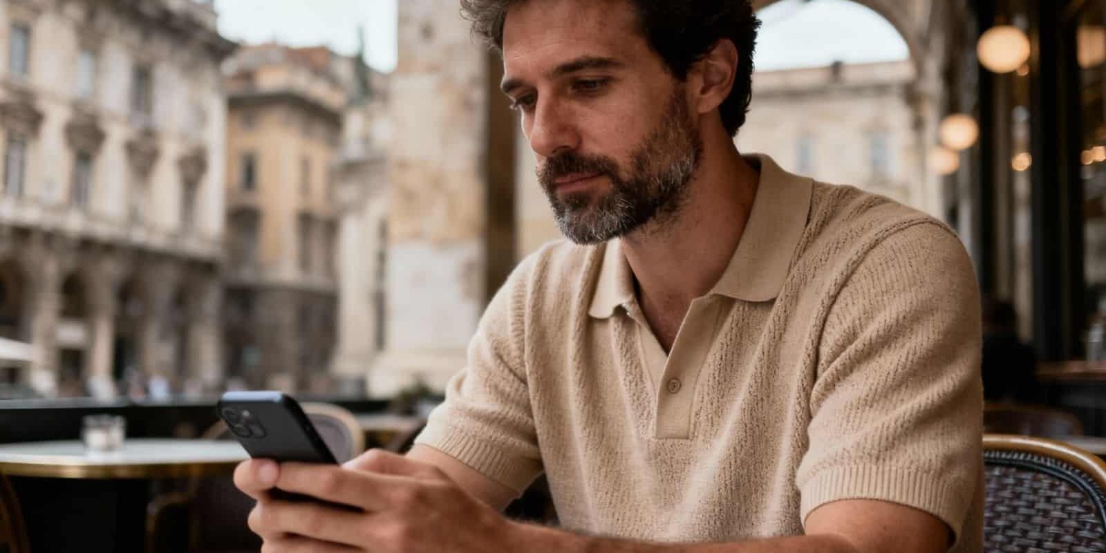 Relaxed man at a cafe enjoying leisure time, symbolizing success through disciplined trading and precise signals.