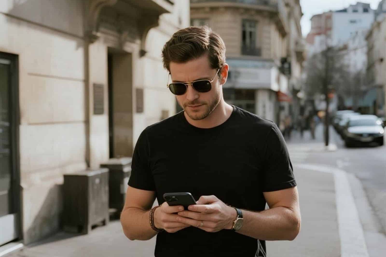 Calm trader embodying luxury understatement as a counterpoint to hectic markets, relying on verified trading signals.